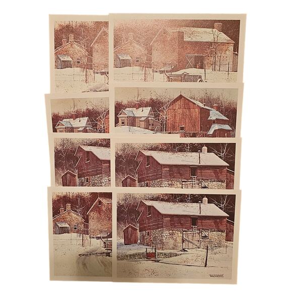 Vintage 8 Antique Barn Note Cards  Designs by Frank Hamilton w Envelopes (gg86) - Picture 1 of 2